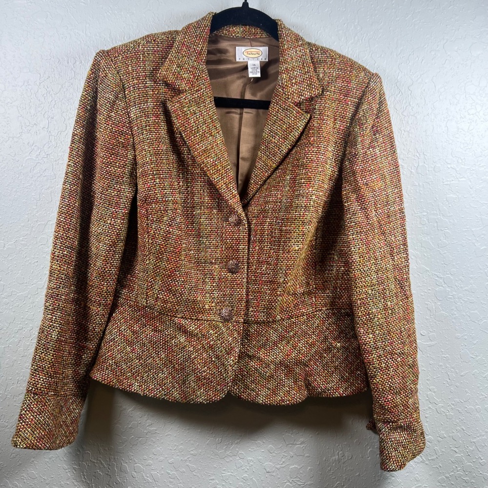 Talbots Blazer Women Professional Tweed Silk Blend 14P Fall Career Office